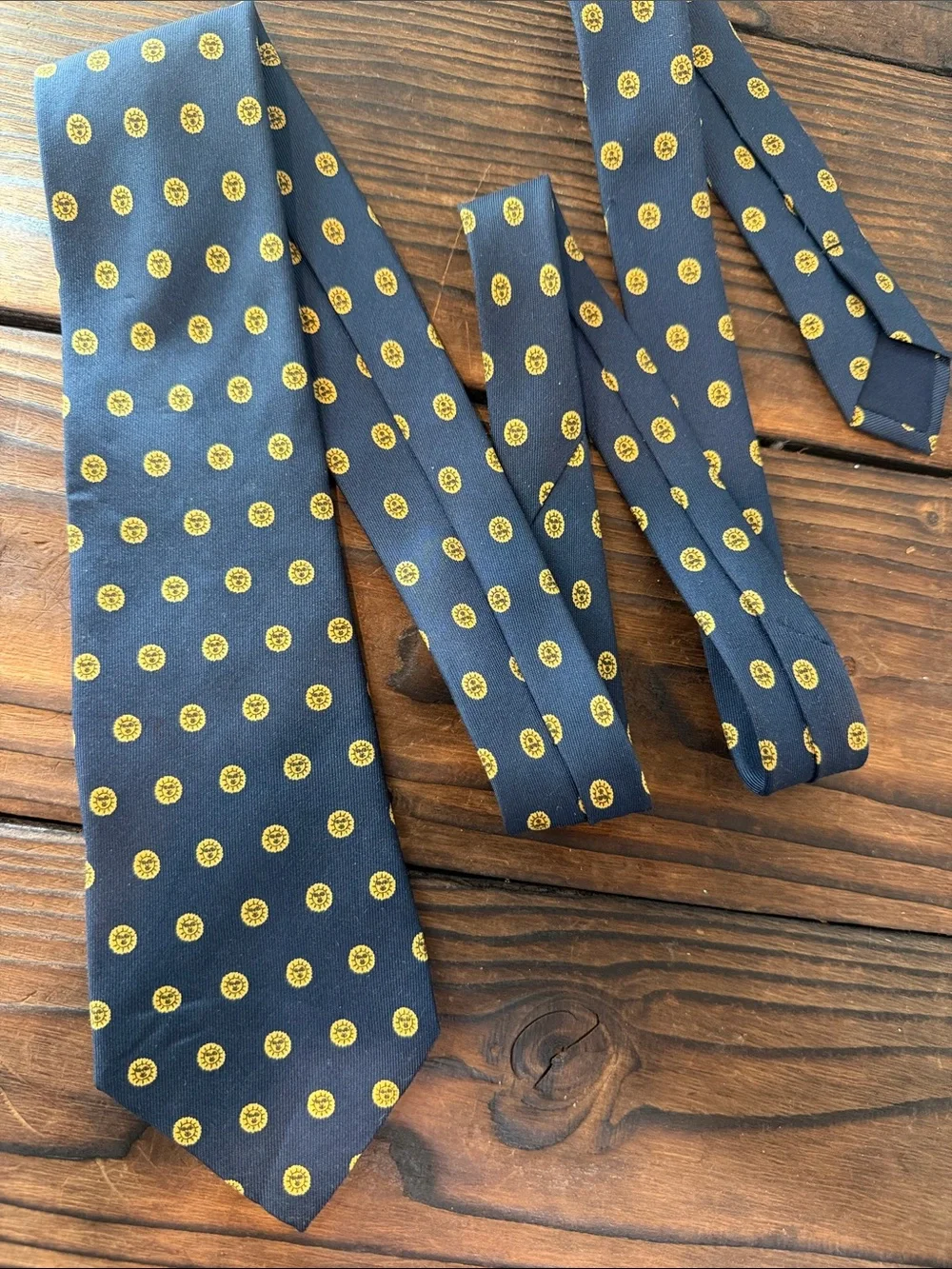 Men's Castello del Sole Boutique Silk Navy Tie with Yellow SunDot Pattern